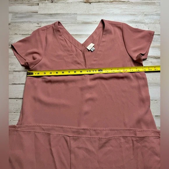 A New Day Dress Women Medium Basic Shift Blush Pink Short Sleeve V-Neck Pockets - Picture 5 of 10